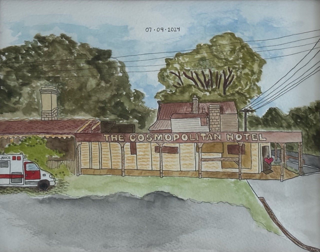 Gabby's illustration of The Cosmopolitan Hotel, where Will and Gabby's story began